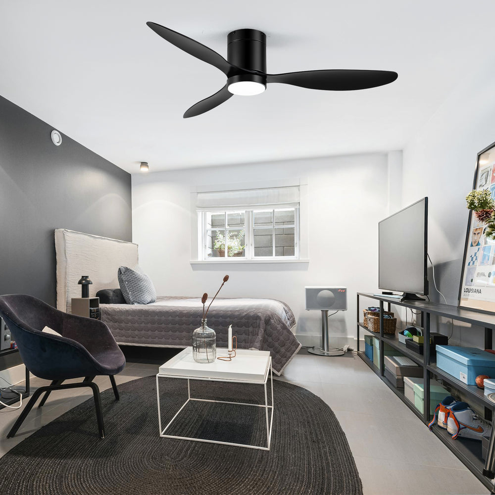 52 Inch Flush Mount Ceiling Fan, Low Profile Ceiling Fan with Light and Remote,Tri-Color temperatures, Quiet Strong DC Reversible Motor for Indoor, Bedroom, Kitchen, Living Room