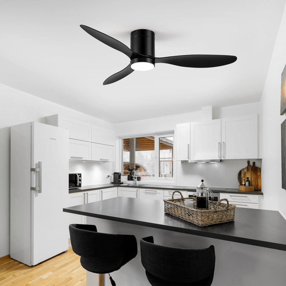 52 Inch Flush Mount Ceiling Fan, Low Profile Ceiling Fan with Light and Remote,Tri-Color temperatures, Quiet Strong DC Reversible Motor for Indoor, Bedroom, Kitchen, Living Room