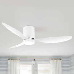 52 Inch Flush Mount Ceiling Fan, Low Profile Ceiling Fan with Light and Remote,Tri-Color temperatures, Quiet Strong DC Reversible Motor for Indoor, Bedroom, Kitchen, Living Room