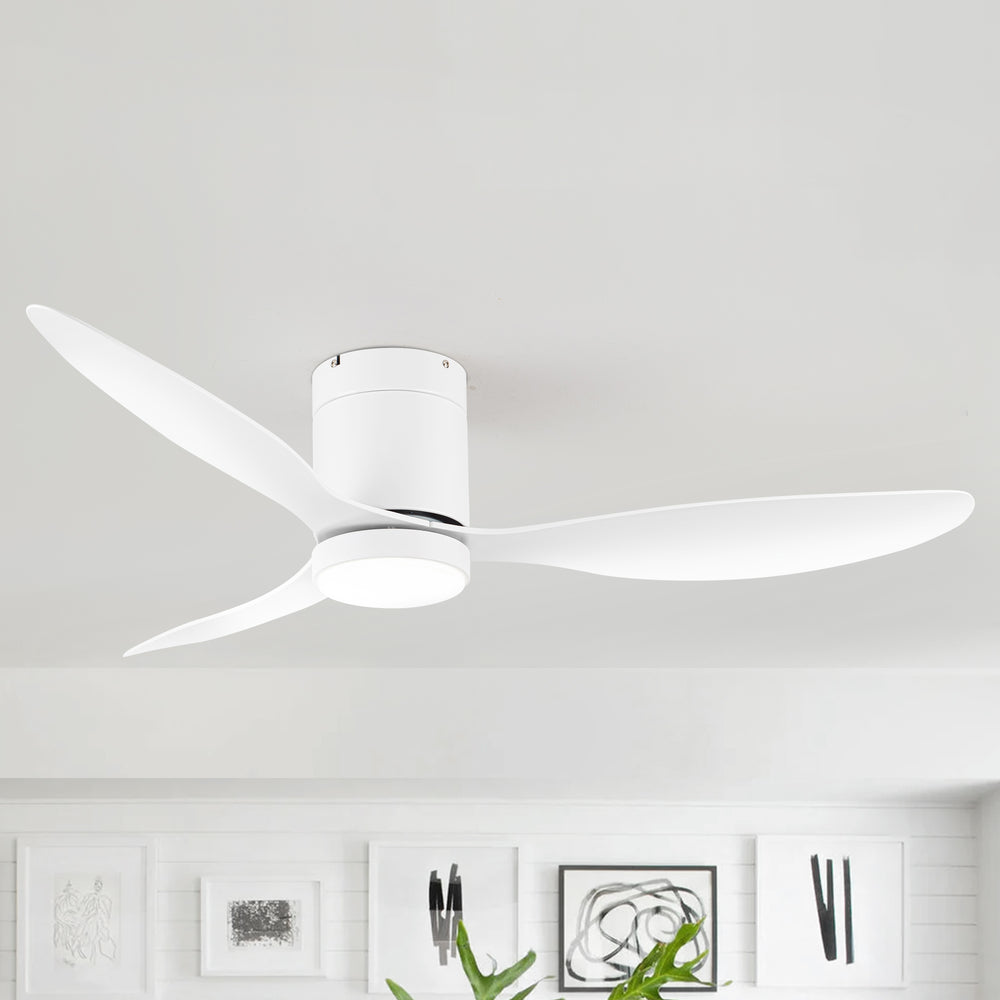 52 Inch Flush Mount Ceiling Fan, Low Profile Ceiling Fan with Light and Remote,Tri-Color temperatures, Quiet Strong DC Reversible Motor for Indoor, Bedroom, Kitchen, Living Room