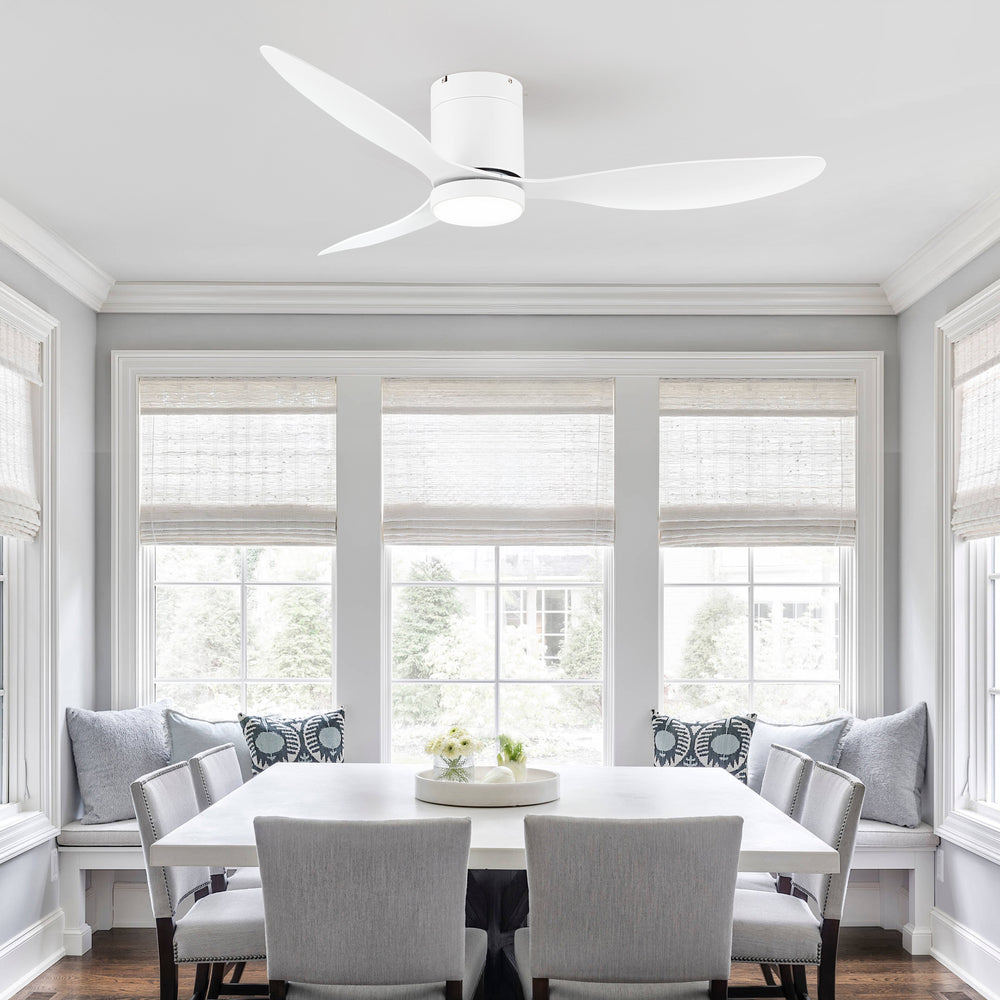 52 Inch Flush Mount Ceiling Fan, Low Profile Ceiling Fan with Light and Remote,Tri-Color temperatures, Quiet Strong DC Reversible Motor for Indoor, Bedroom, Kitchen, Living Room