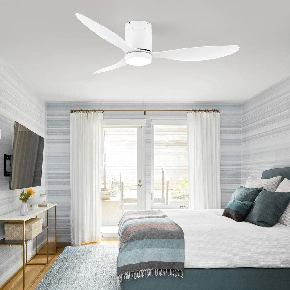 52 Inch Flush Mount Ceiling Fan, Low Profile Ceiling Fan with Light and Remote,Tri-Color temperatures, Quiet Strong DC Reversible Motor for Indoor, Bedroom, Kitchen, Living Room