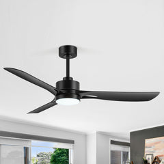 56-Inch Industrial Black Ceiling Fans with Led Lights Remote Control, 3-Blade, Reversible DC Motor, Timer, Modern Ceiling Fan Lights for Bedroom Living Room Office