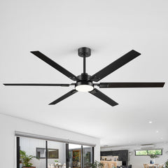 Large 72 Inch 6-Blade Integrated LED Ceiling Fan with Light Remote,6in and 12in  Downrod Included