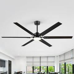 Large 72 Inch 6-Blade Integrated LED Ceiling Fan with Light Remote,6in and 12in  Downrod Included