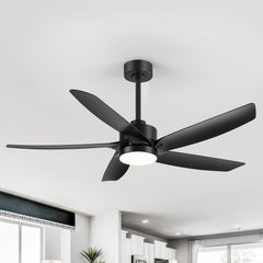 54 Inch Black 5-Blade Integrated LED Ceiling Fan with Light Remote,6in and  12in Downrod Included