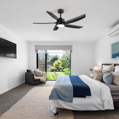 54 Inch Black 5-Blade Integrated LED Ceiling Fan with Light Remote,6in and  12in Downrod Included