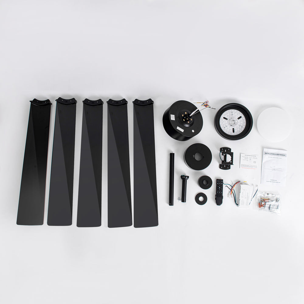 65 Inch 5-Blade LED Ceiling Fan with Light Remote，6"and 12" Downrod Included