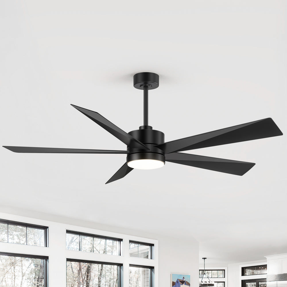 65 Inch 5-Blade LED Ceiling Fan with Light Remote，6"and 12" Downrod Included
