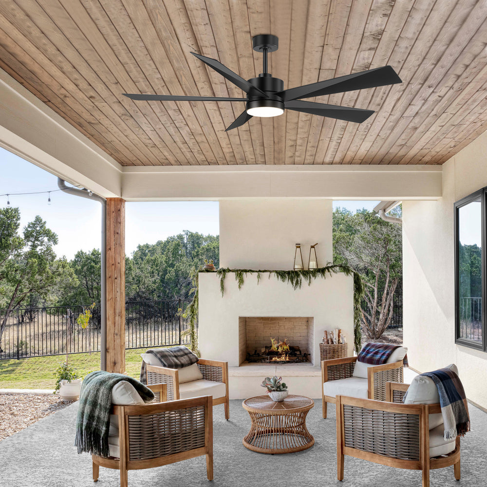 65 Inch 5-Blade LED Ceiling Fan with Light Remote，6"and 12" Downrod Included