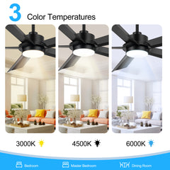 56 Inch 5-Blade Integrated Ceiling Fan with LED Light and Remote,6" and 12" Downrod Included