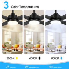52 Inch 4-Blade  Ceiling Fan with LED Light Remote, 5"  and 10" Downrod Included