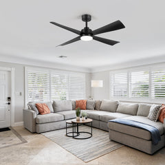 52 Inch 4-Blade  Ceiling Fan with LED Light Remote, 5"  and 10" Downrod Included
