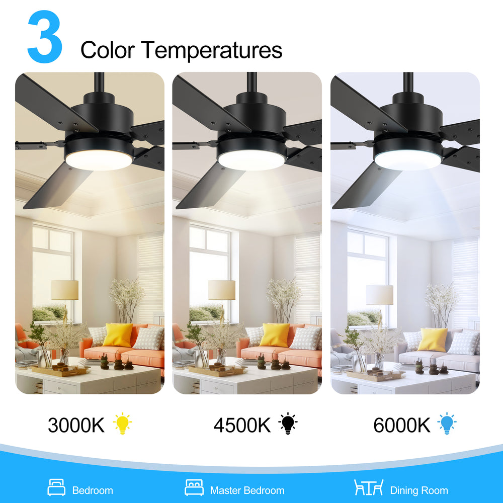 48 Inch 5-Blade Integrated Ceiling Fan with LED Light and Remote,5" and 10" Downrod Included