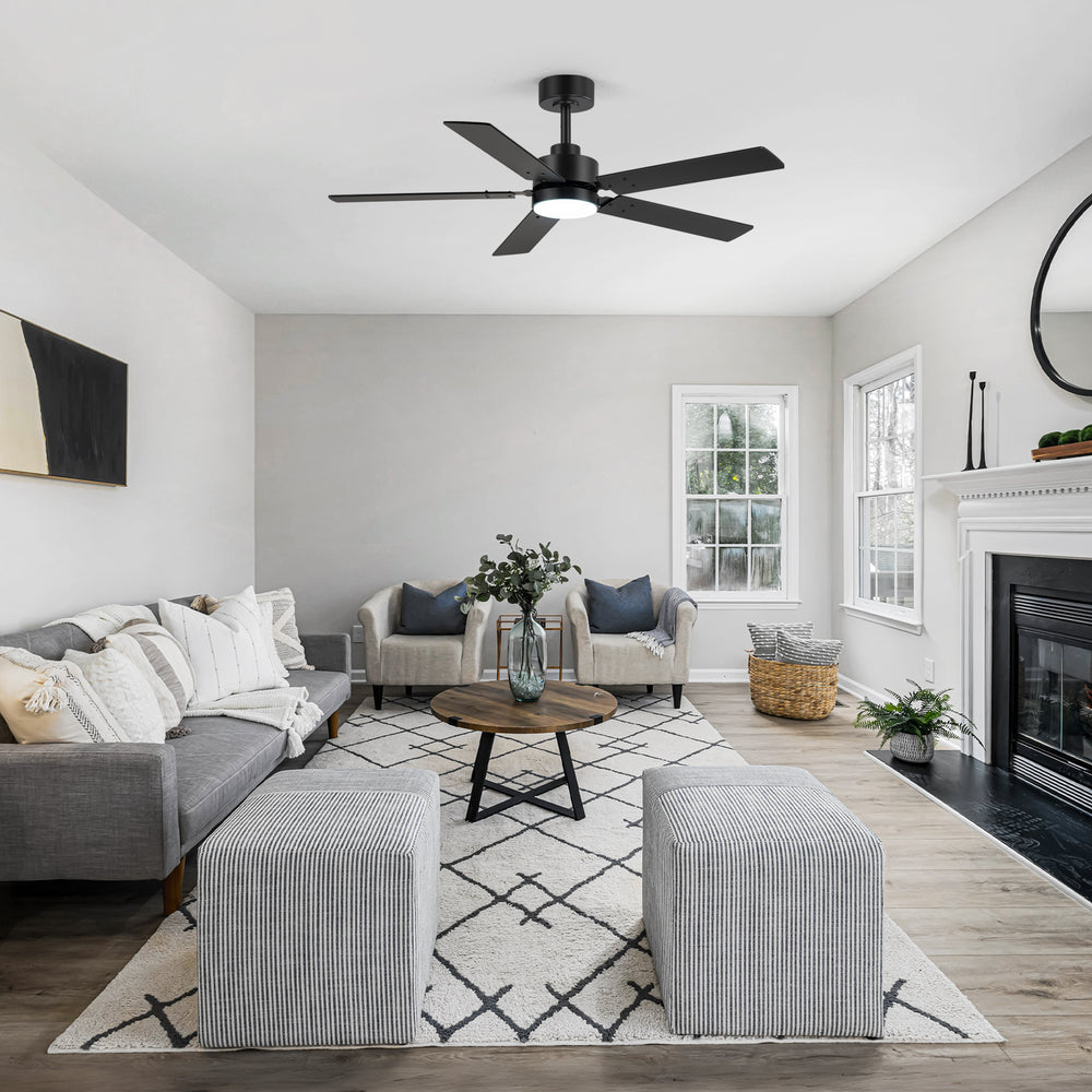 48 Inch 5-Blade Integrated Ceiling Fan with LED Light and Remote,5" and 10" Downrod Included