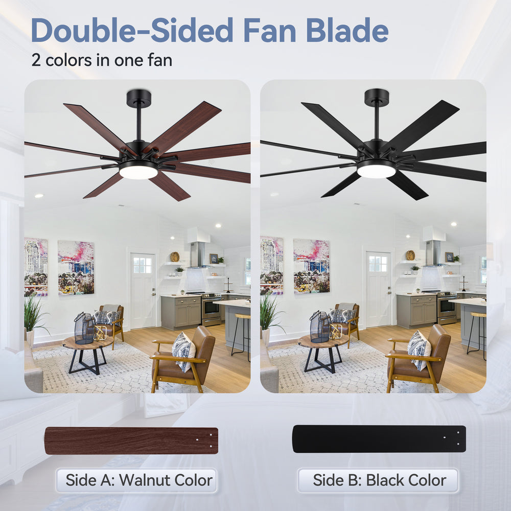 68-inch 8-Blade Integrated LED Ceiling Fan with Light Remote, 6“and 12” Downrods Included