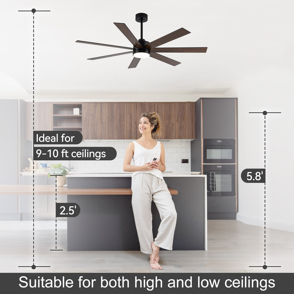62-inch Modern Reversible 7-Blade LED Ceiling Fan with Remote and Light