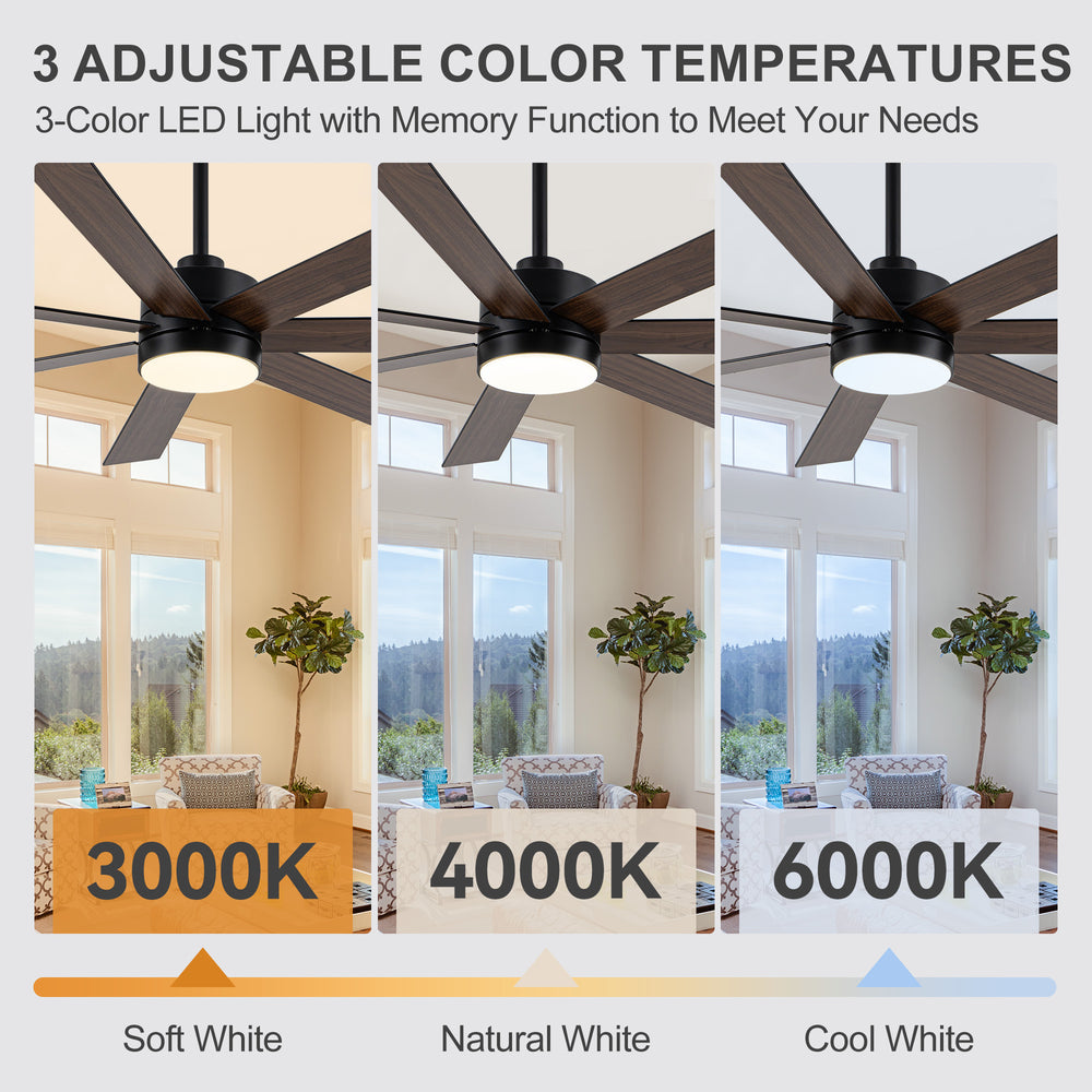 62-inch Modern Reversible 7-Blade LED Ceiling Fan with Remote and Light