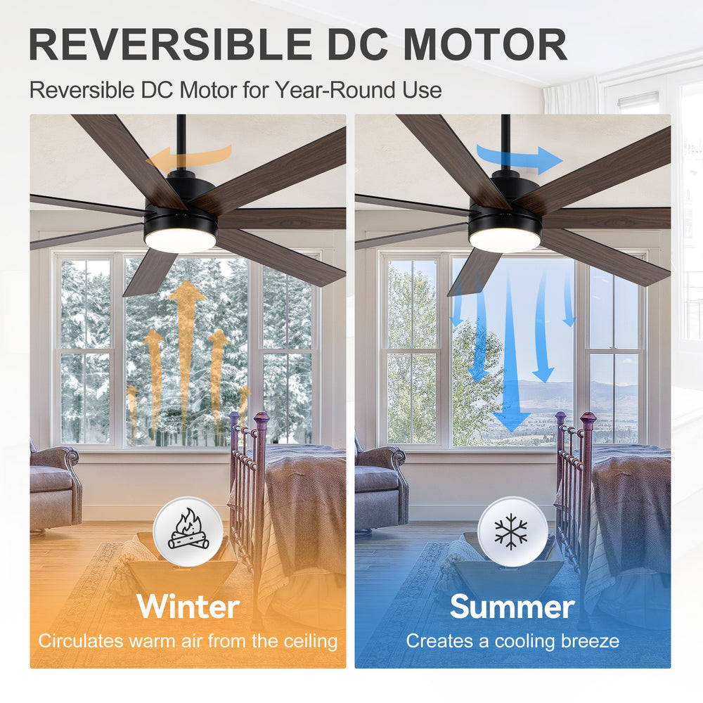 62-inch Modern Reversible 7-Blade LED Ceiling Fan with Remote and Light