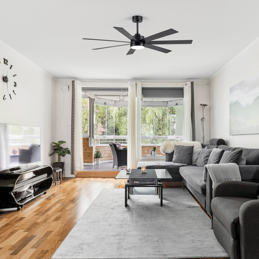 62-inch Modern Reversible 7-Blade LED Ceiling Fan with Remote and Light