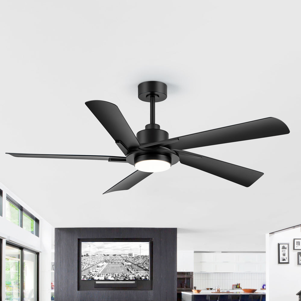 Breezary 60" 5-Blade Silent DC Motor Modern Ceiling Fan with 18W LED Light - Black
