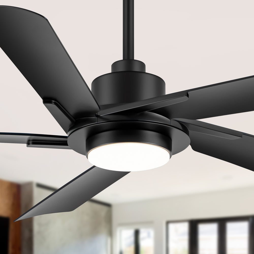 Breezary 60" 5-Blade Silent DC Motor Modern Ceiling Fan with 18W LED Light - Black