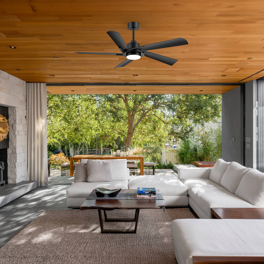 Breezary 60" 5-Blade Silent DC Motor Modern Ceiling Fan with 18W LED Light - Black