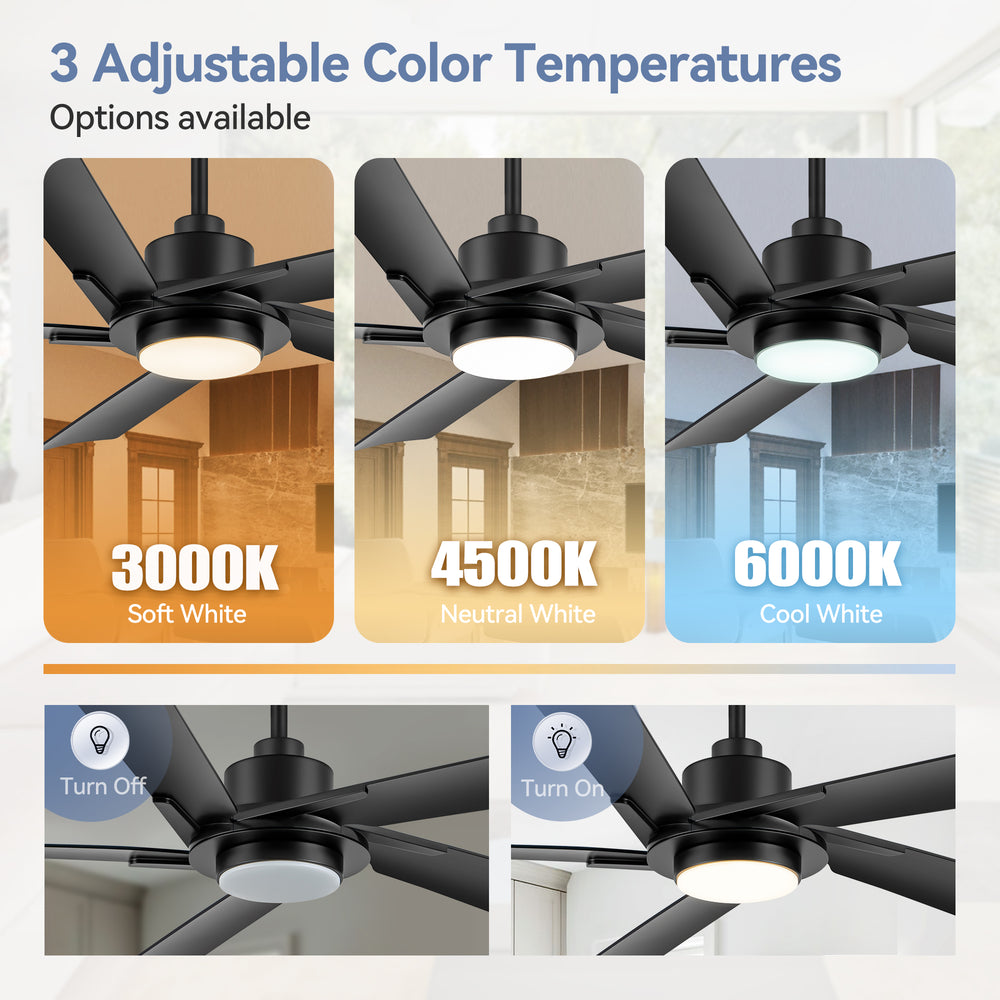 Breezary 60" 5-Blade Silent DC Motor Modern Ceiling Fan with 18W LED Light - Black