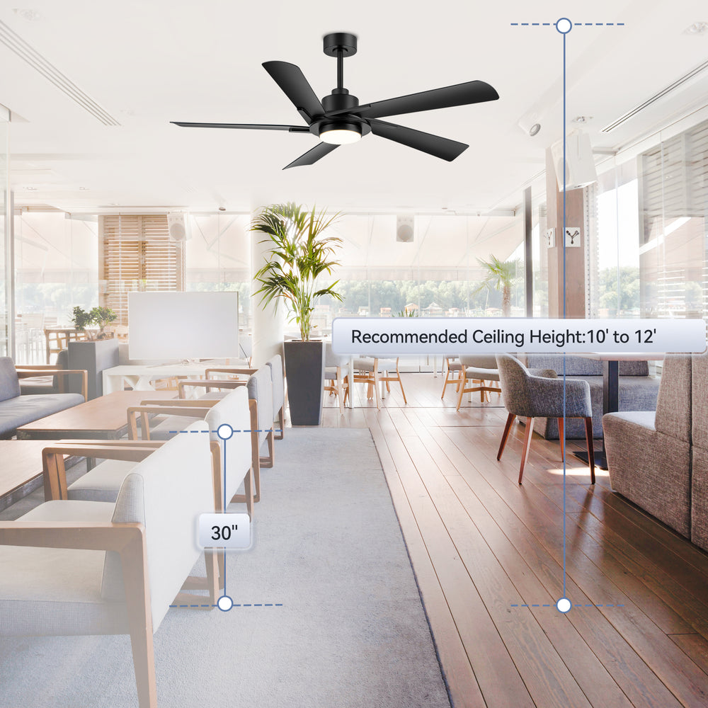 Breezary 60" 5-Blade Silent DC Motor Modern Ceiling Fan with 18W LED Light - Black