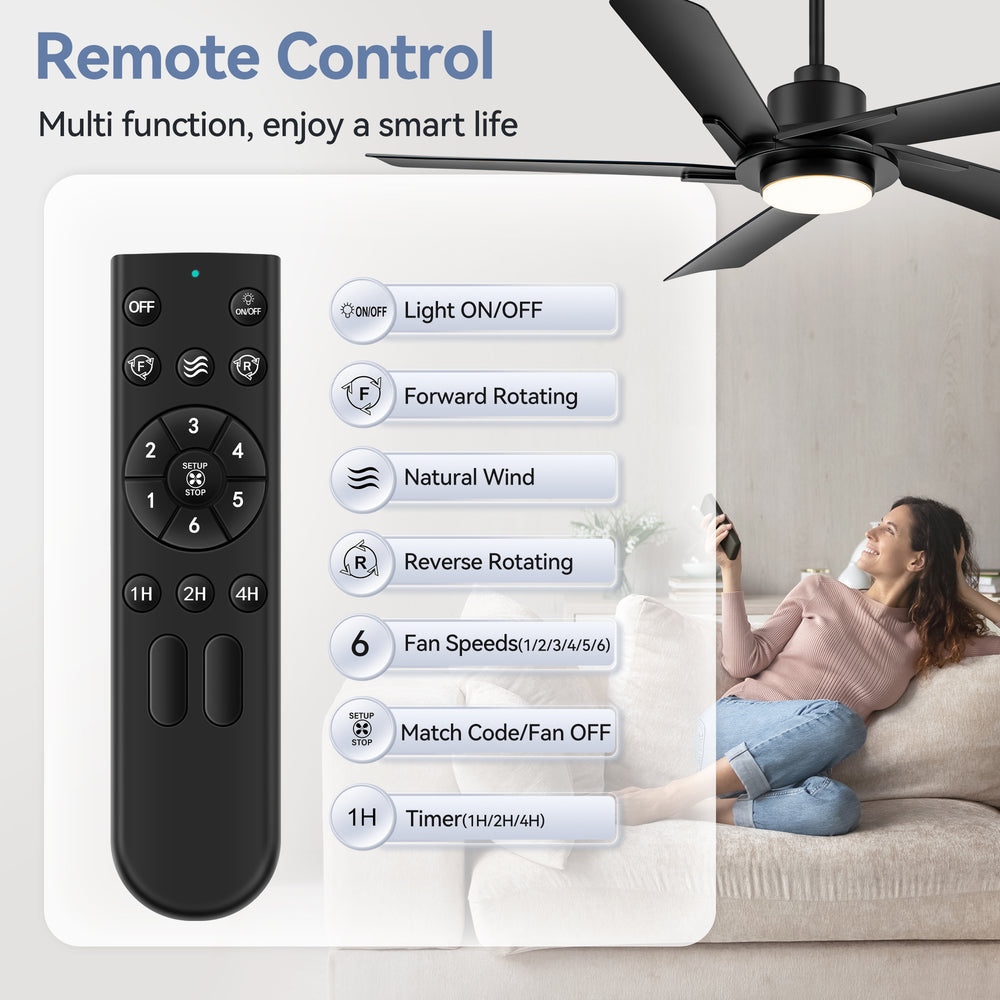 Breezary 60" 5-Blade Silent DC Motor Modern Ceiling Fan with 18W LED Light - Black
