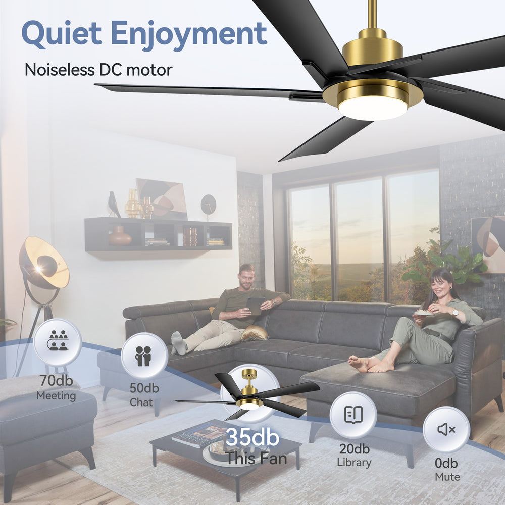 Breezary 60" 5-Blade Silent DC Motor Modern Ceiling Fan with 18W LED Light - Black