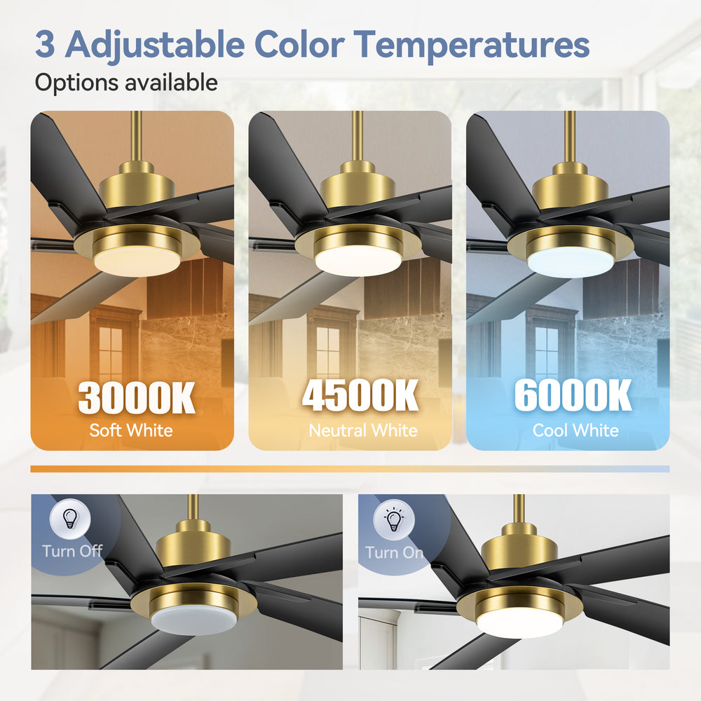 Breezary 60" 5-Blade Silent DC Motor Modern Ceiling Fan with 18W LED Light - Black