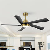 Virello 60-inch brushed gold ceiling fan with five black blades and light in a home gym