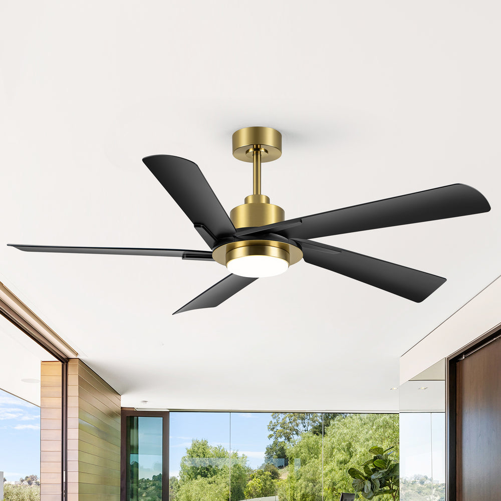 Breezary 60" 5-Blade Silent DC Motor Modern Ceiling Fan with 18W LED Light - Black