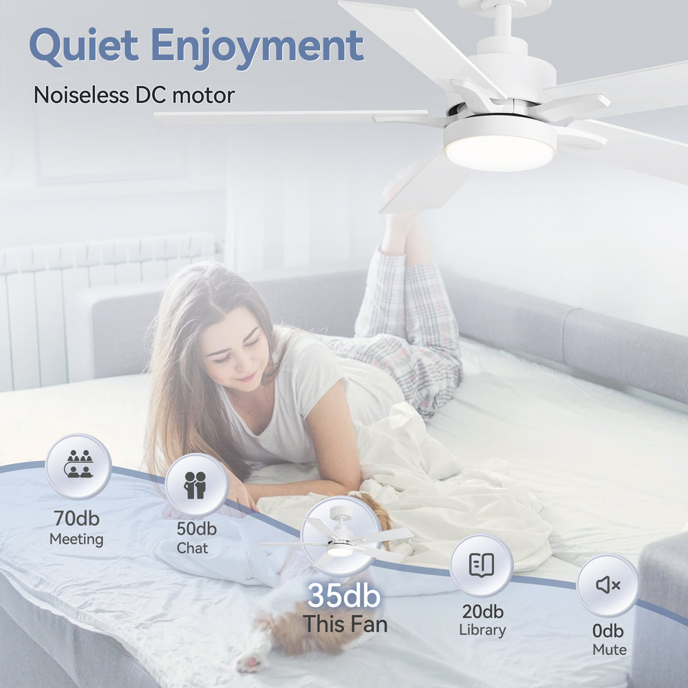42-inch 5-Blade Ceiling Fan with Lights and Remote, 6 Speeds Reversible DC Motor Noiseless, Modern Ceiling Fan for Patios, Living Room, Farmhouse, Kitchen