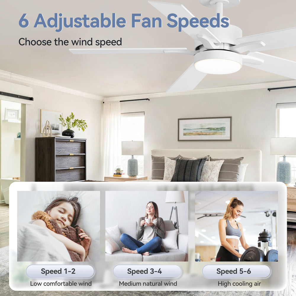 42-inch 5-Blade Ceiling Fan with Lights and Remote, 6 Speeds Reversible DC Motor Noiseless, Modern Ceiling Fan for Patios, Living Room, Farmhouse, Kitchen