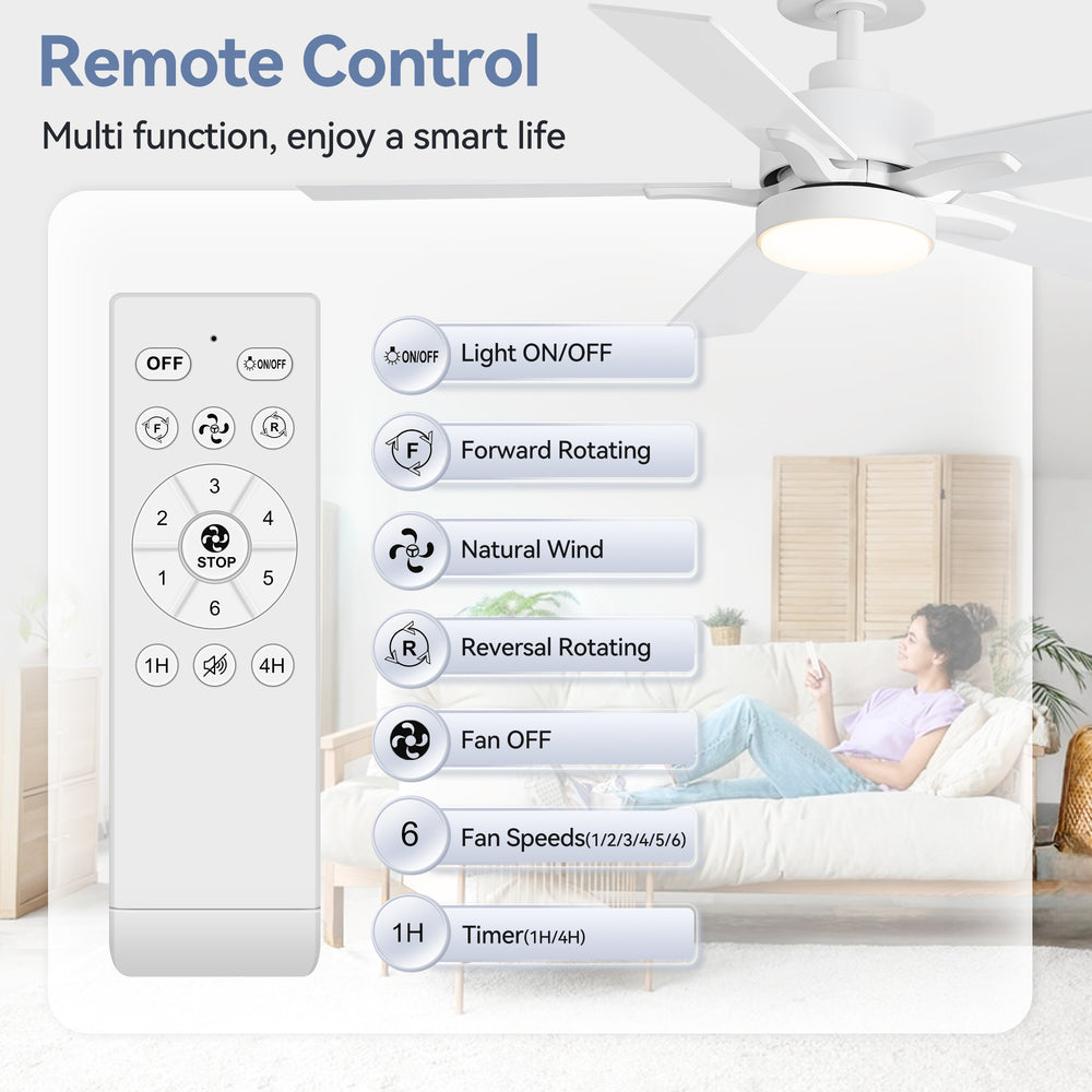 42-inch 5-Blade Ceiling Fan with Lights and Remote, 6 Speeds Reversible DC Motor Noiseless, Modern Ceiling Fan for Patios, Living Room, Farmhouse, Kitchen