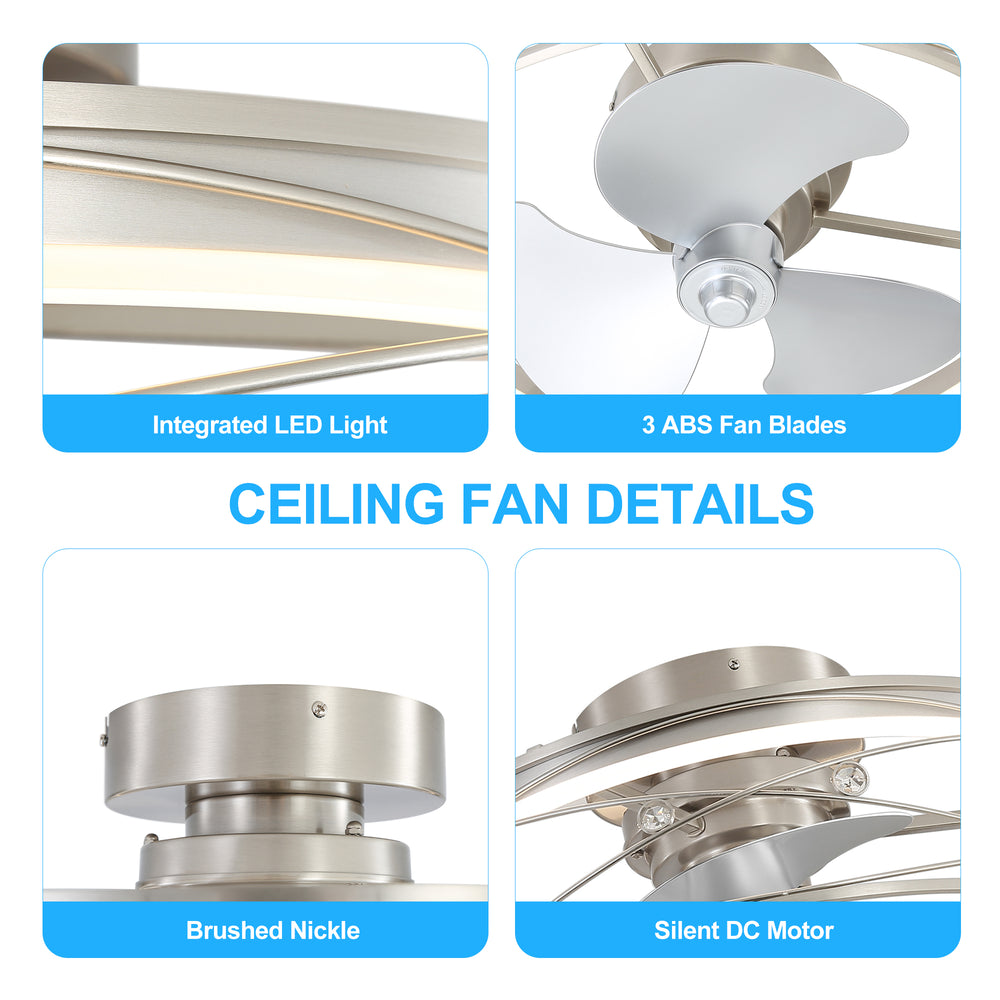 Rene 21-In LED Chandelier Ceiling Fan with Light Remote(3-blade)