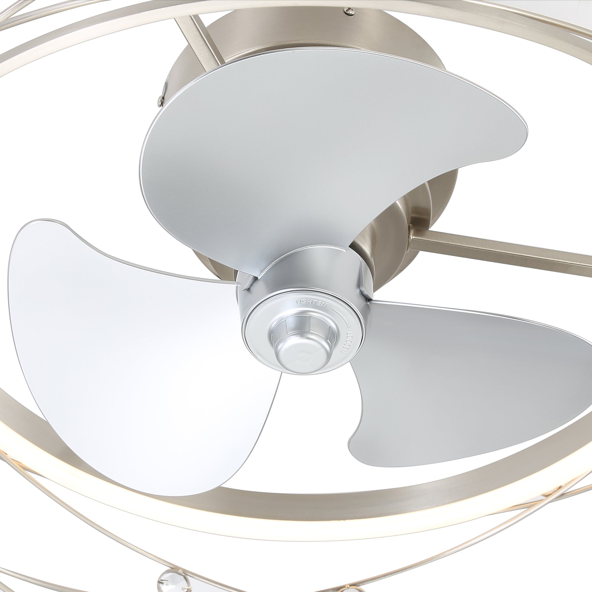 Veyora three blade ceiling fan with light showing silver fan blades