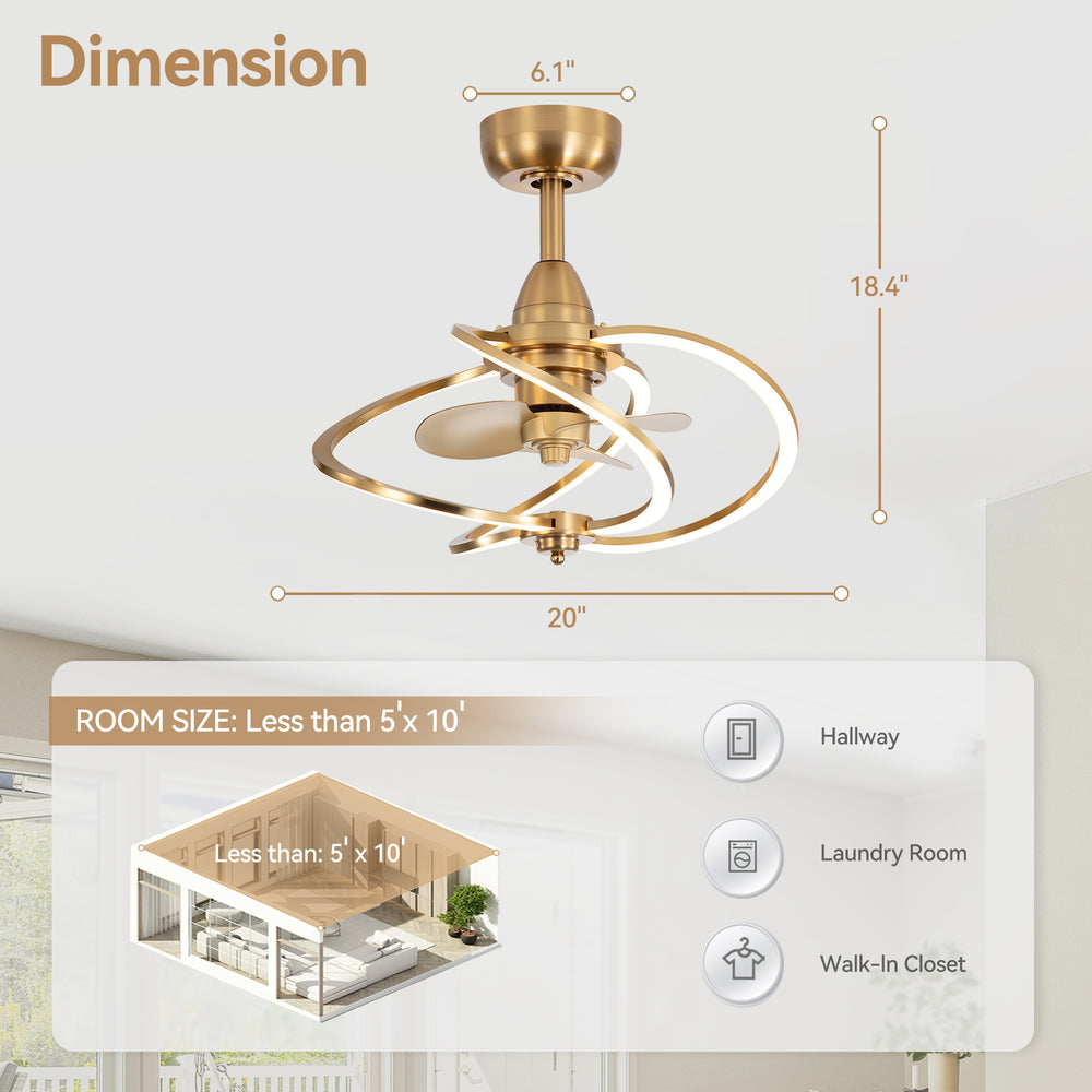 20-inch Modern 3-Blade Dimmable LED Ceiling Fan with Light Kit and Remote,6" downrod Included