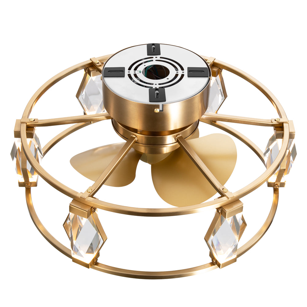 20.8-inch Flush Mount Crystal Ceiling Fan with Dimmable LED Light and Remote(3-Blade)