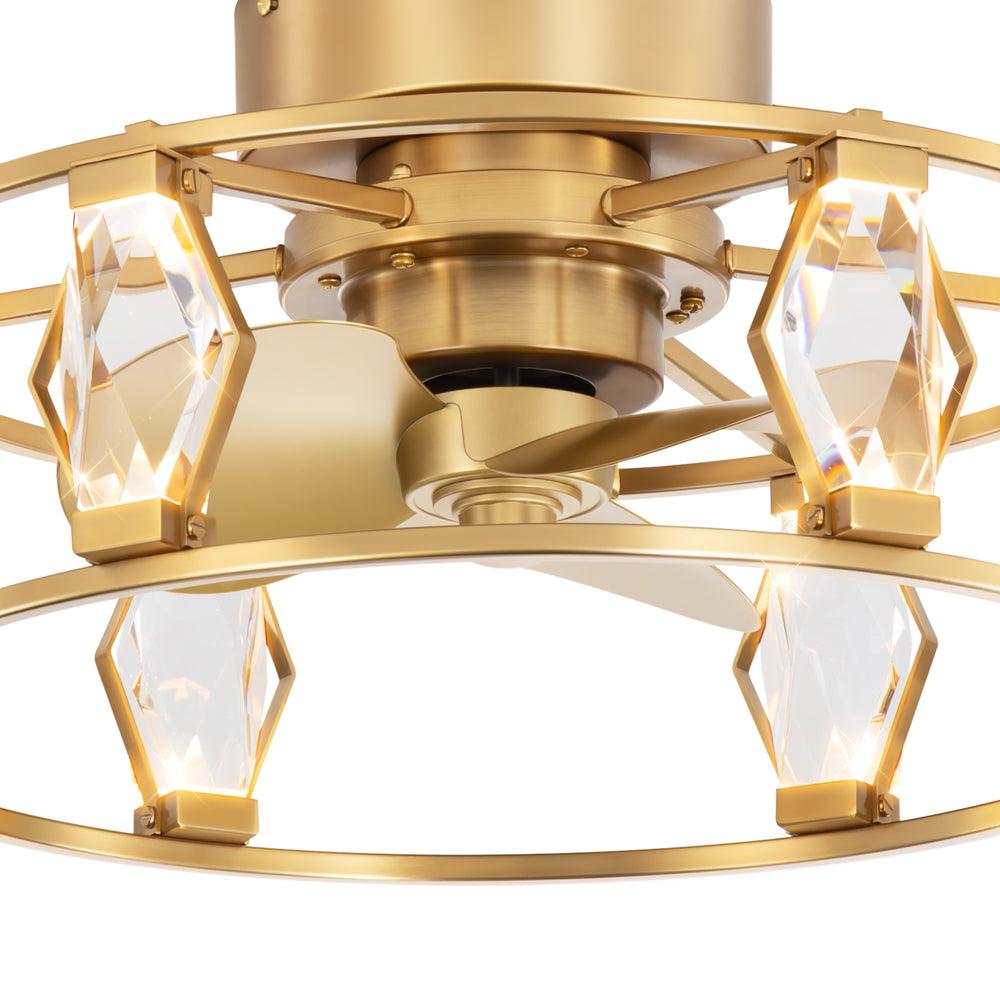 20.8-inch Flush Mount Crystal Ceiling Fan with Dimmable LED Light and Remote(3-Blade)