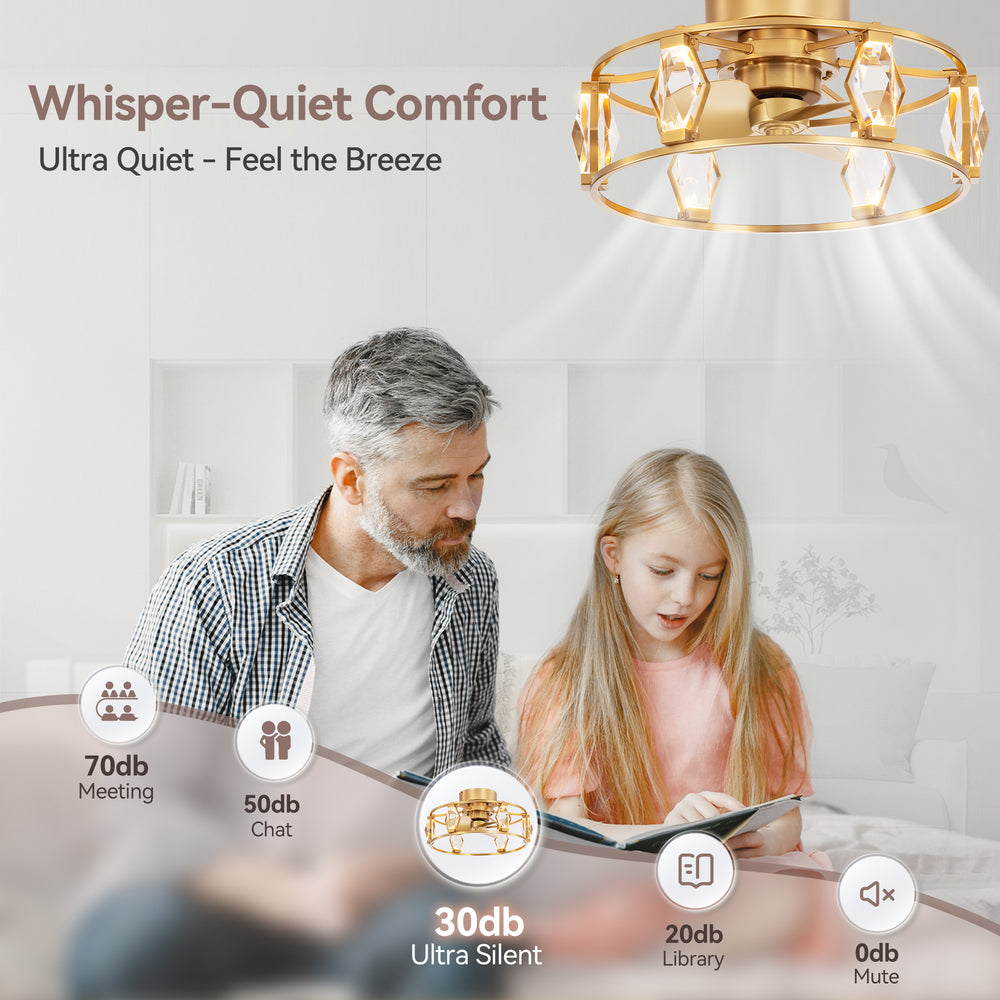 20.8-inch Flush Mount Crystal Ceiling Fan with Dimmable LED Light and Remote(3-Blade)