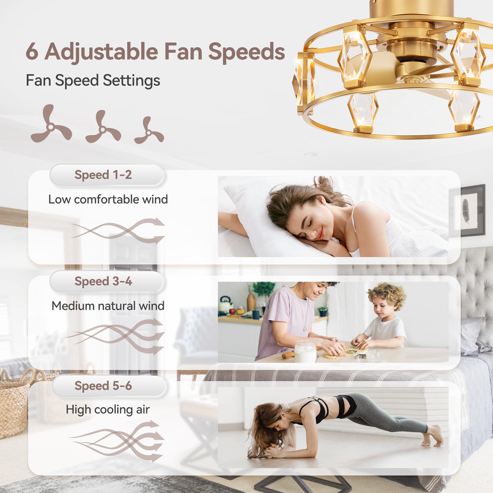 20.8-inch Flush Mount Crystal Ceiling Fan with Dimmable LED Light and Remote(3-Blade)