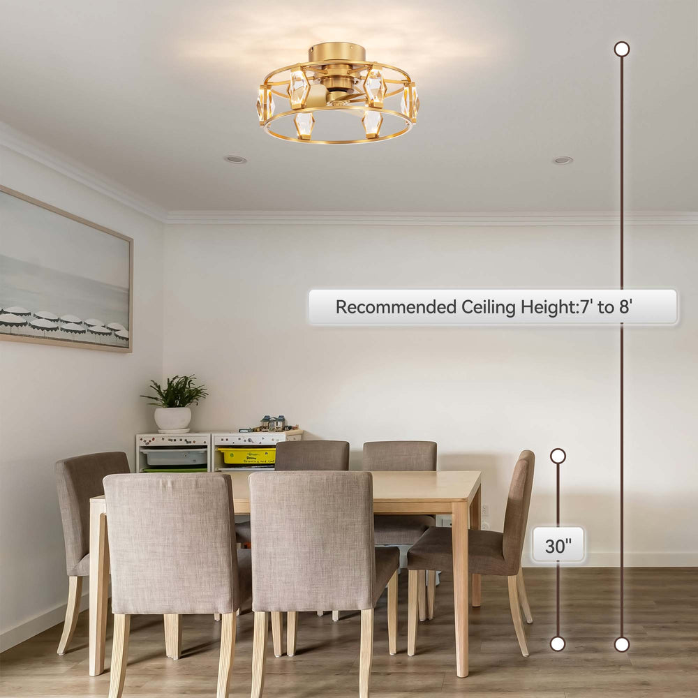 20.8-inch Flush Mount Crystal Ceiling Fan with Dimmable LED Light and Remote(3-Blade)