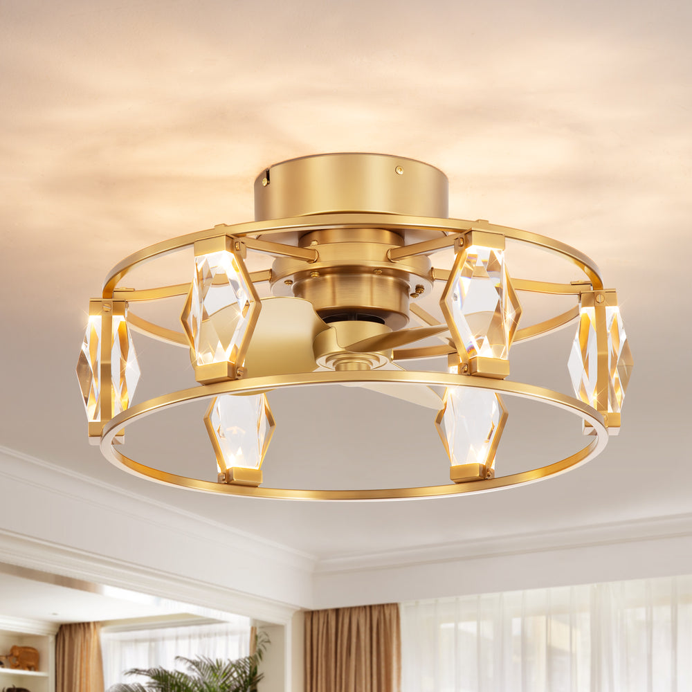 20.8-inch Flush Mount Crystal Ceiling Fan with Dimmable LED Light and Remote(3-Blade)