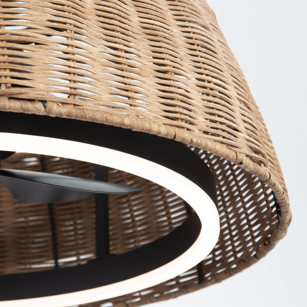 20-inch Rattan Caged 3-Blade Ceiling Fan with Dimmable LED Light and Remote, 6" Downrod Included