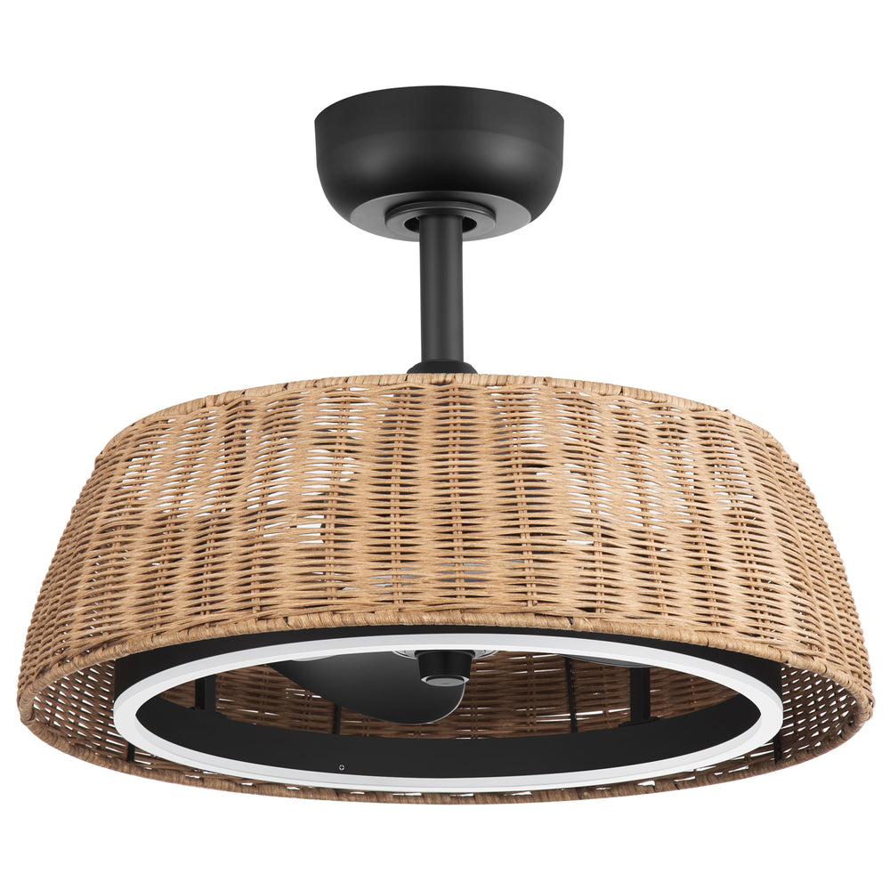 20-inch Rattan Caged 3-Blade Ceiling Fan with Dimmable LED Light and Remote, 6" Downrod Included