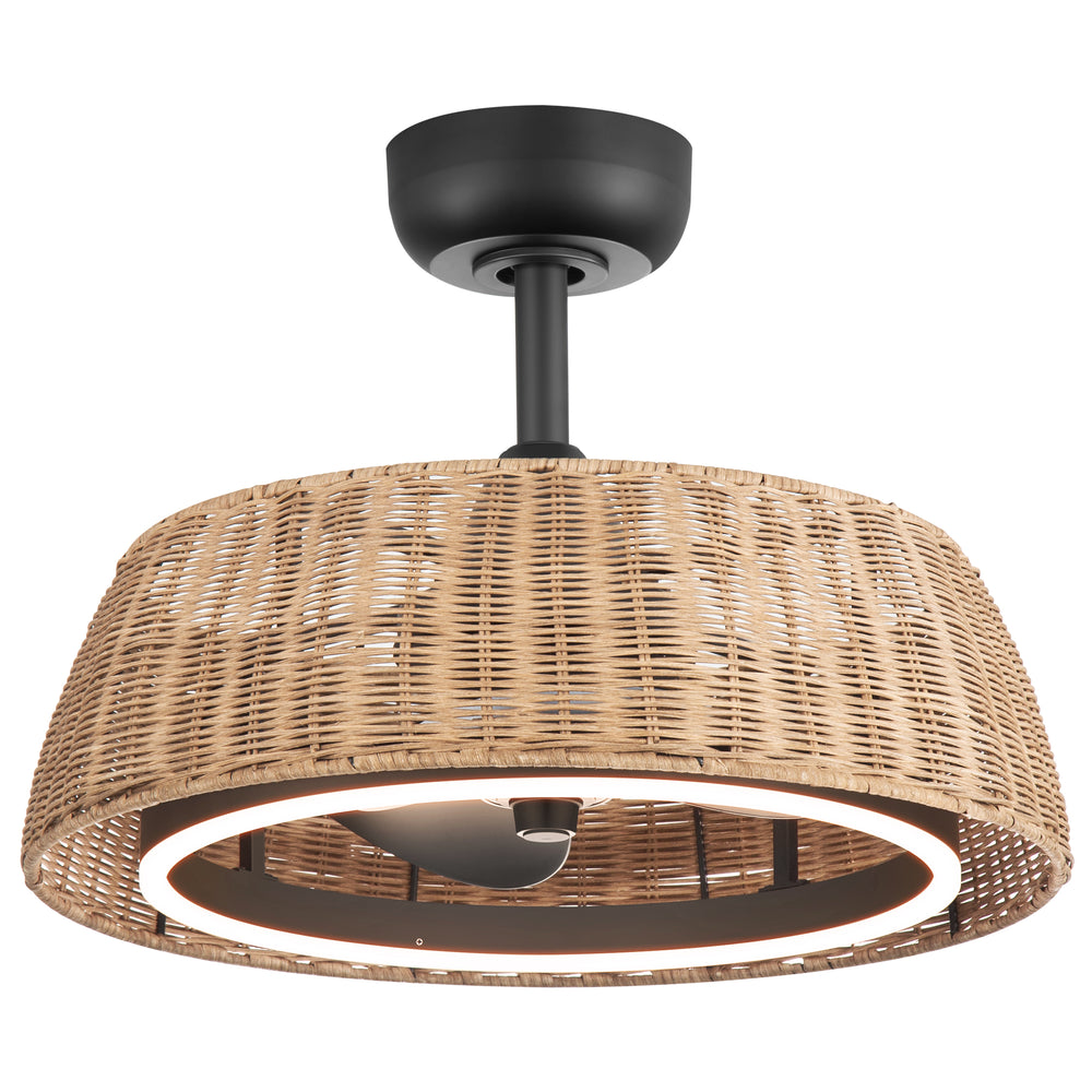 20-inch Rattan Caged 3-Blade Ceiling Fan with Dimmable LED Light and Remote, 6" Downrod Included