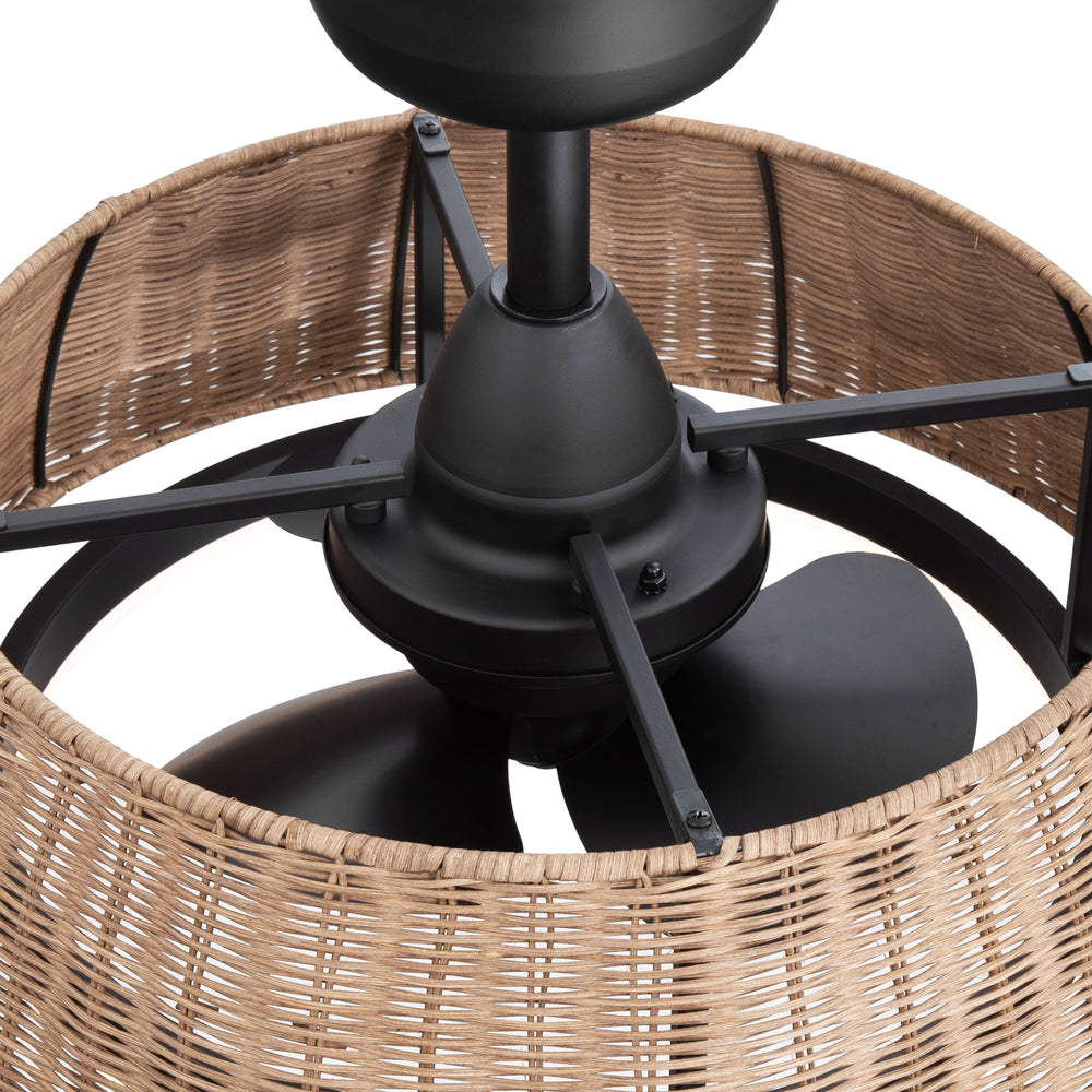 20-inch Rattan Caged 3-Blade Ceiling Fan with Dimmable LED Light and Remote, 6" Downrod Included